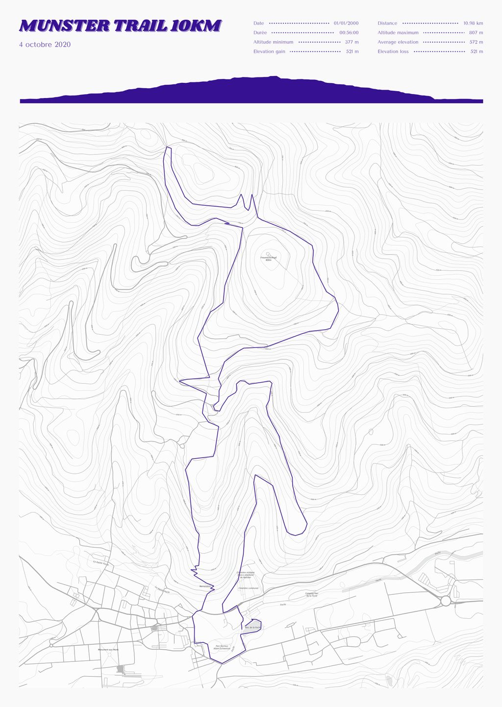 Póster con un mapa de Munster Trail 10km