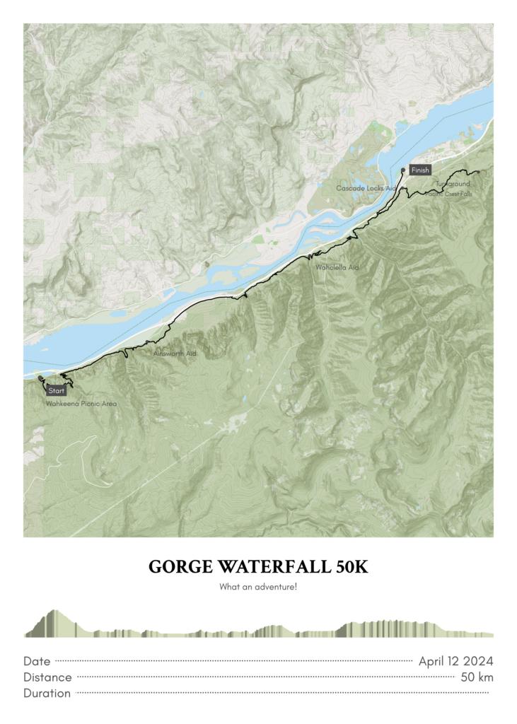 Póster con un mapa de Gorge Waterfall 50K