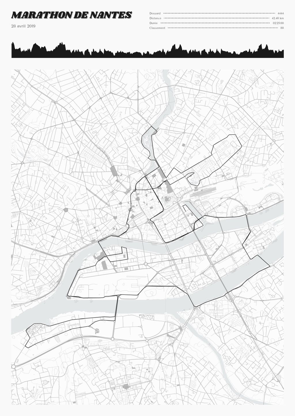 Póster con un mapa de Marathon de Nantes