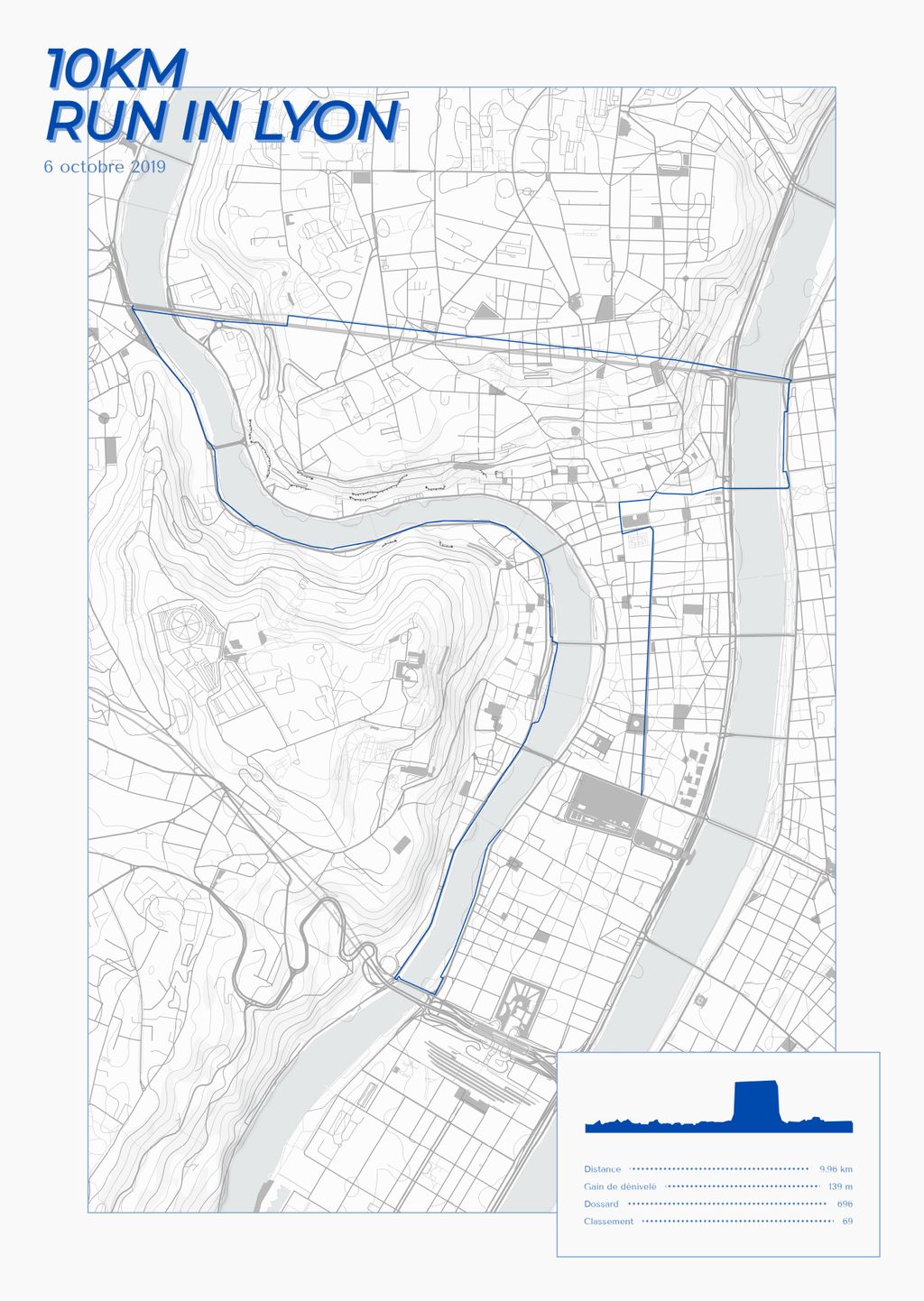 Póster con un mapa de 10KM
Run in Lyon