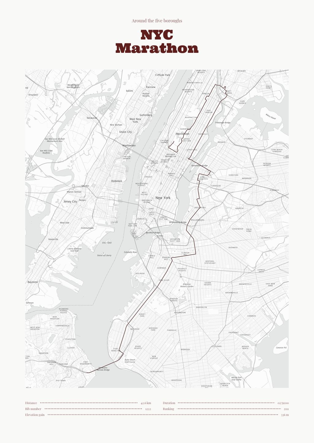 Poster cartographique du NYC 
Marathon