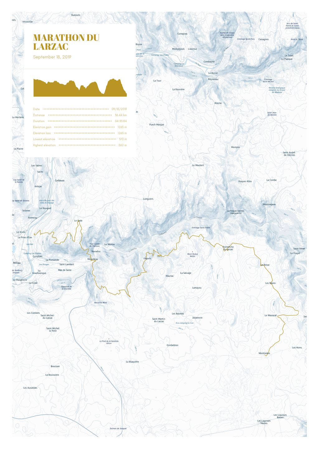 Map poster of the Marathon du Larzac