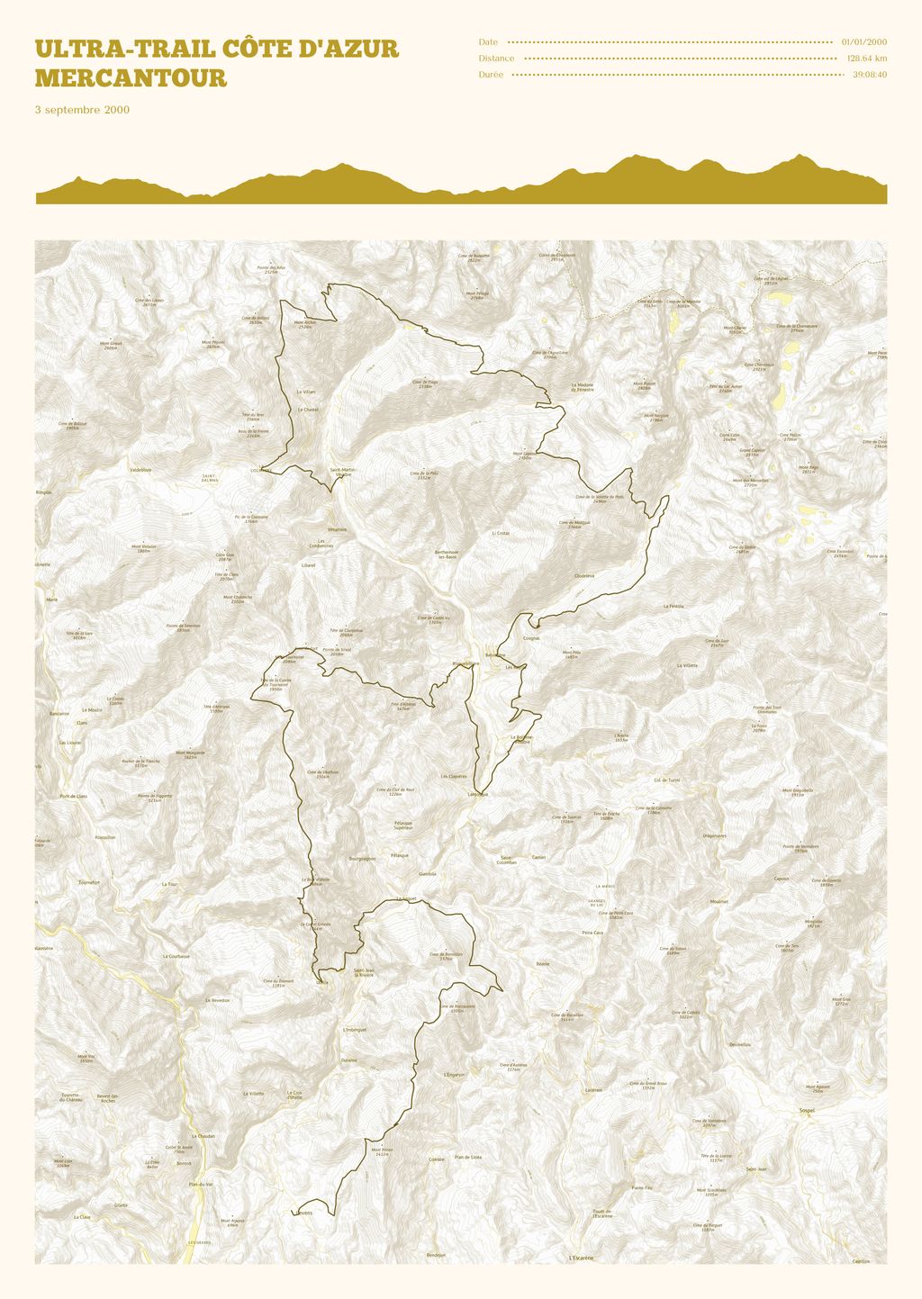 Póster con un mapa de Ultra-Trail Côte d'Azur Mercantour