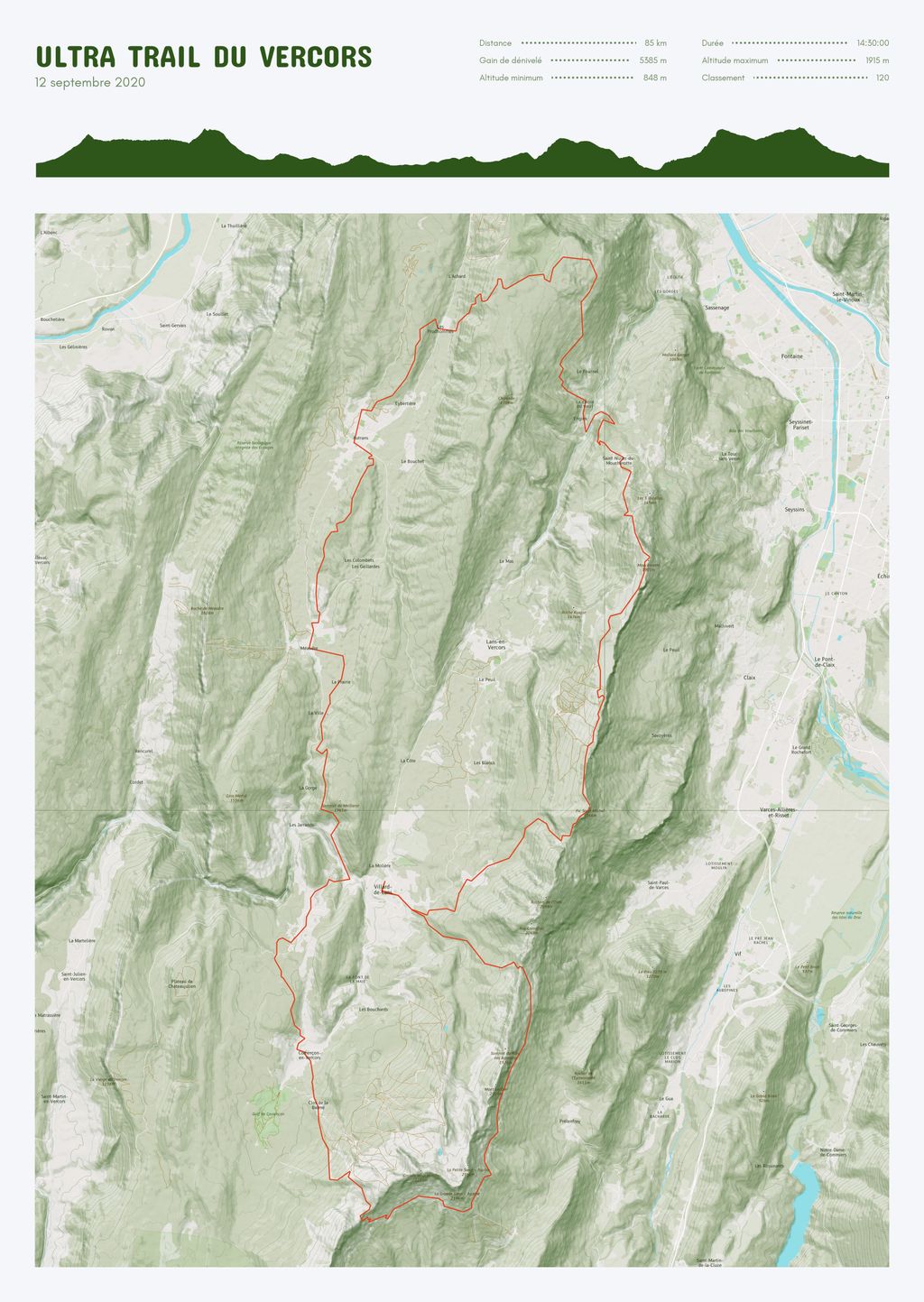 Map poster of the Ultra Trail du Vercors