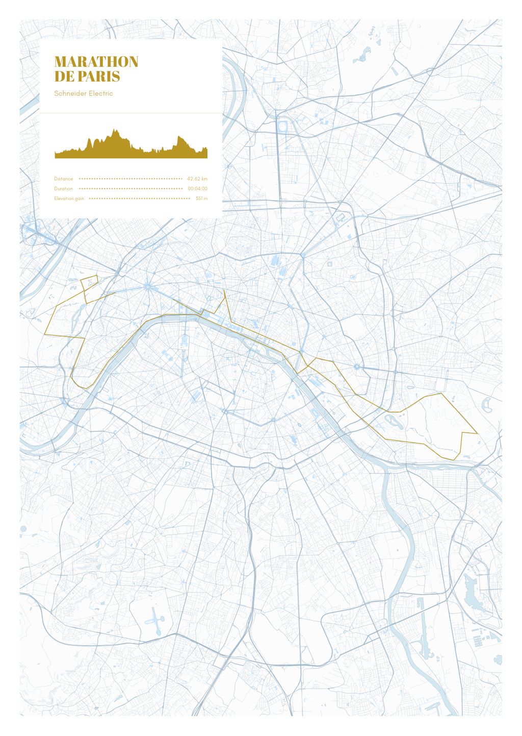 Póster con un mapa de Marathon 
de Paris
