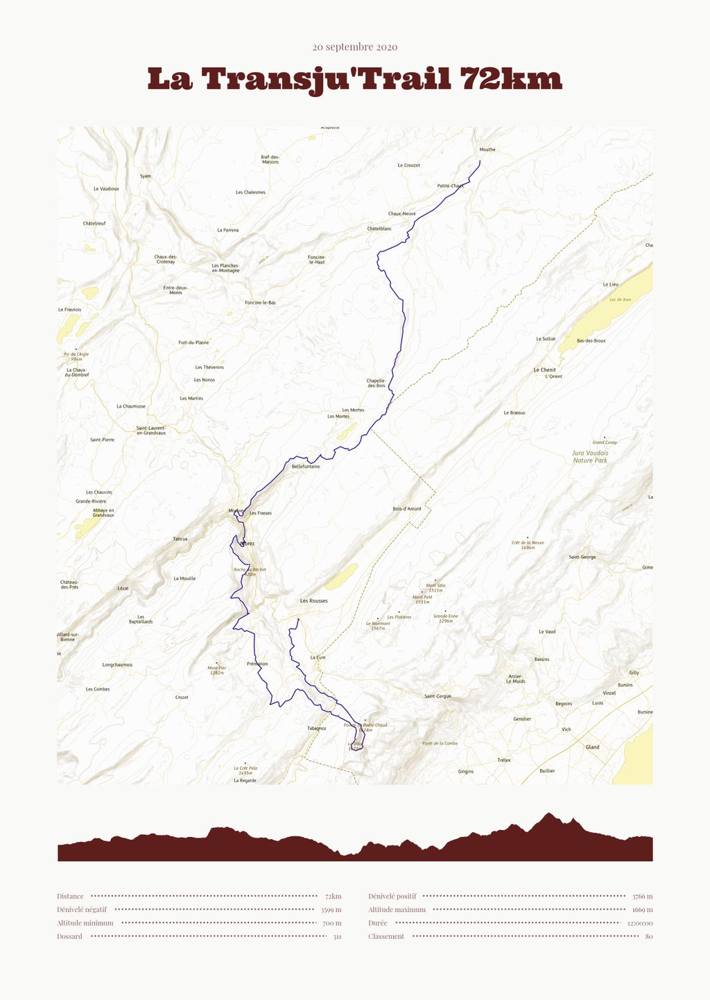 Poster cartographique du La Transju'Trail 72km