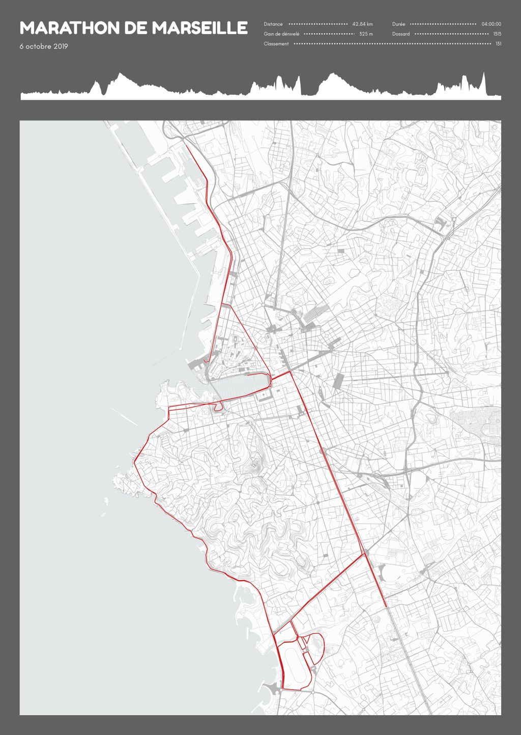 Póster con un mapa de Marathon de Marseille