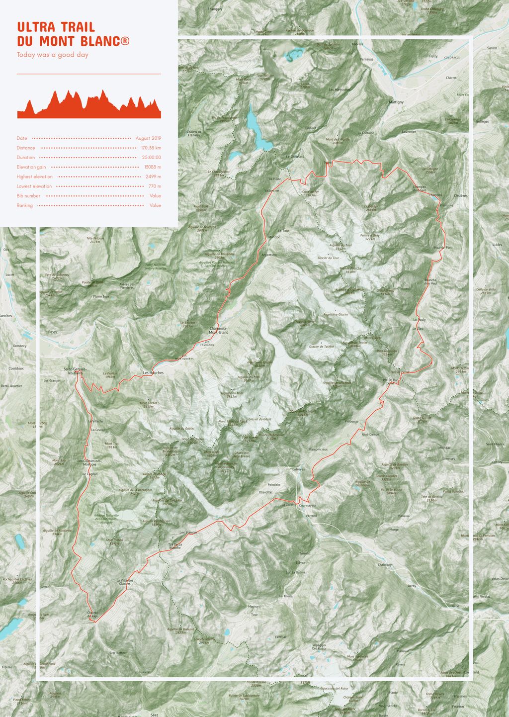 Póster con un mapa de Ultra Trail 
du Mont Blanc®