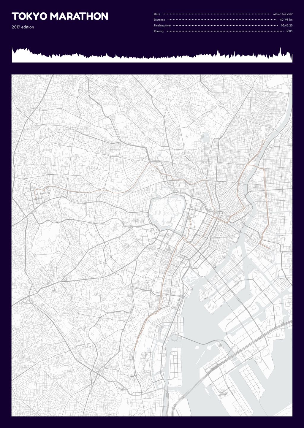 Póster con un mapa de Tokyo Marathon