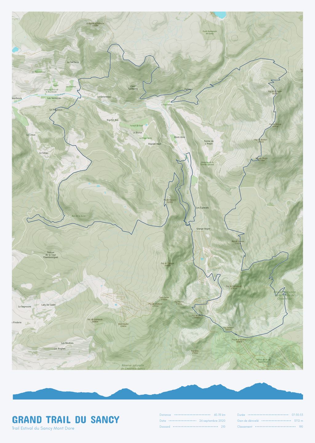 Poster cartographique du Grand Trail du Sancy