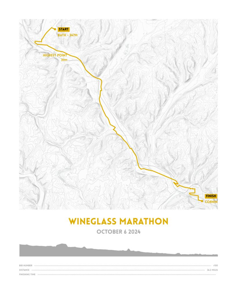 Póster con un mapa de Wineglass Marathon 