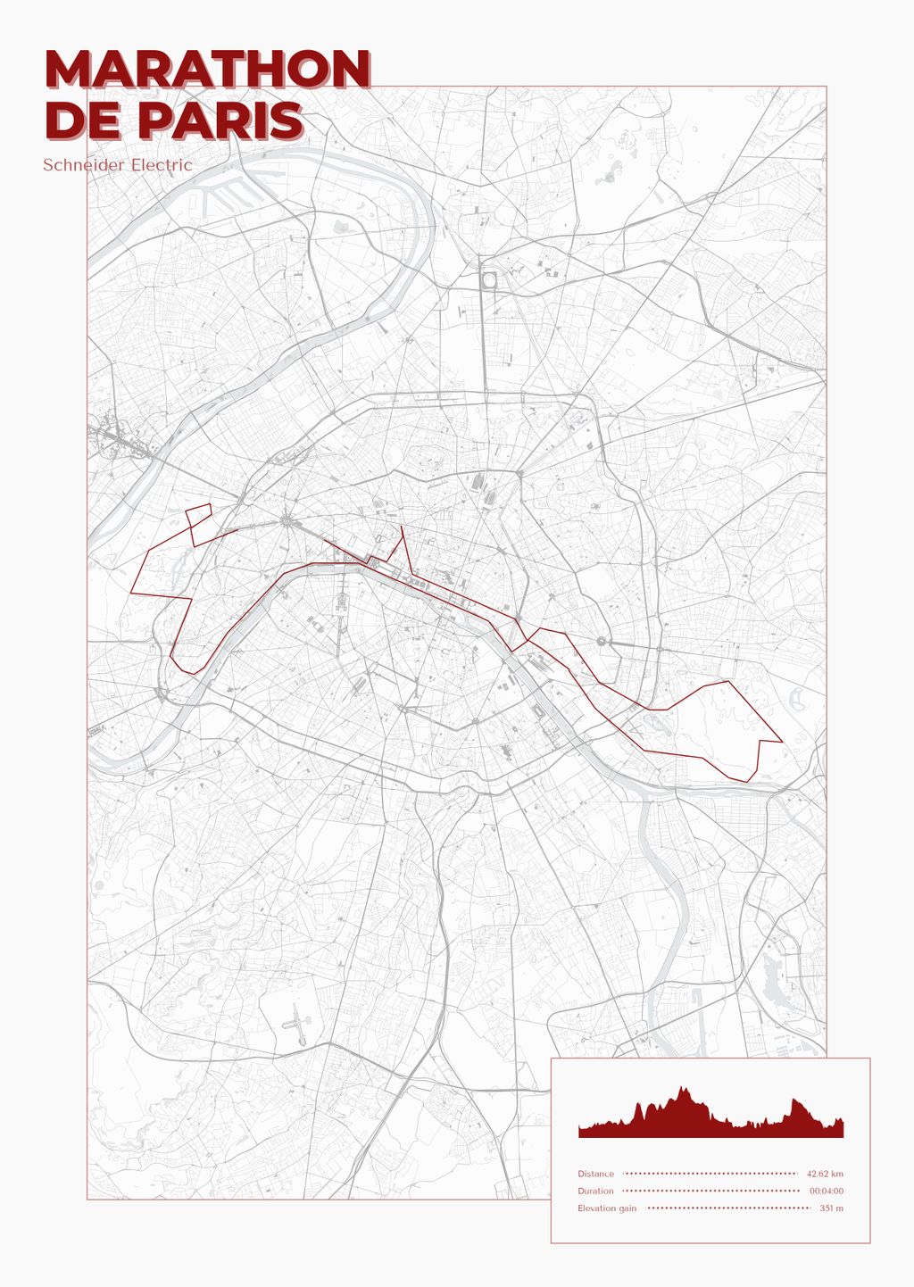 Póster con un mapa de Marathon 
de Paris