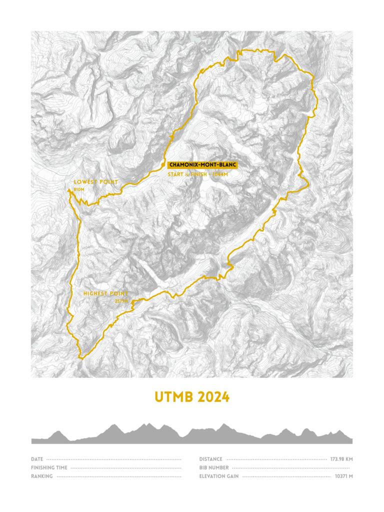 Souvenir map poster of the UTMB 2024