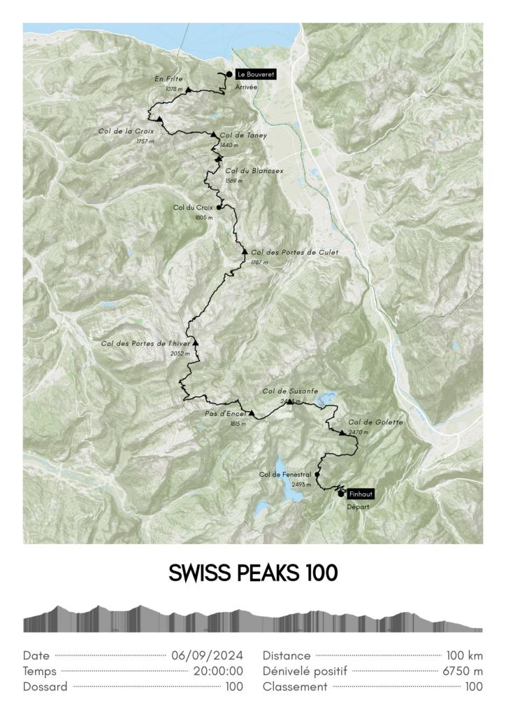 Souvenir map poster of the Swiss Peaks 100