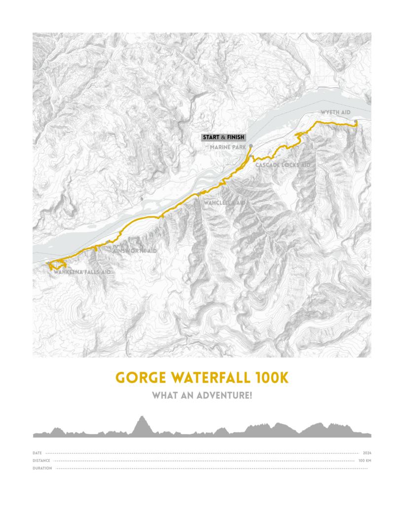 Póster con un mapa de Gorge Waterfall 100K