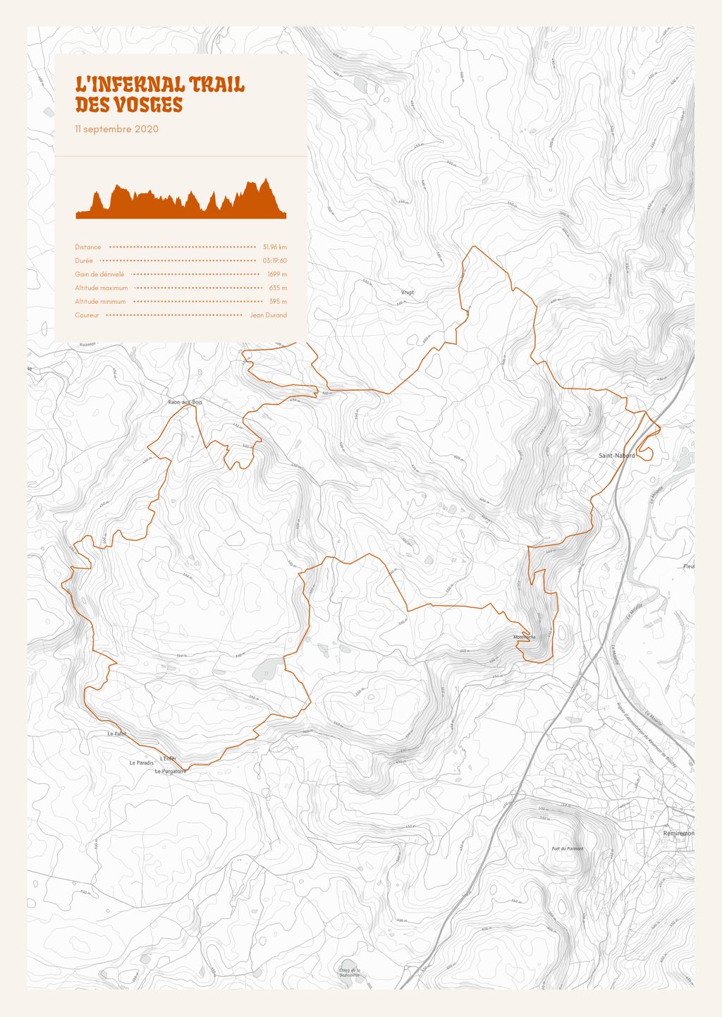Map poster of the L'infernal Trail
des vosges