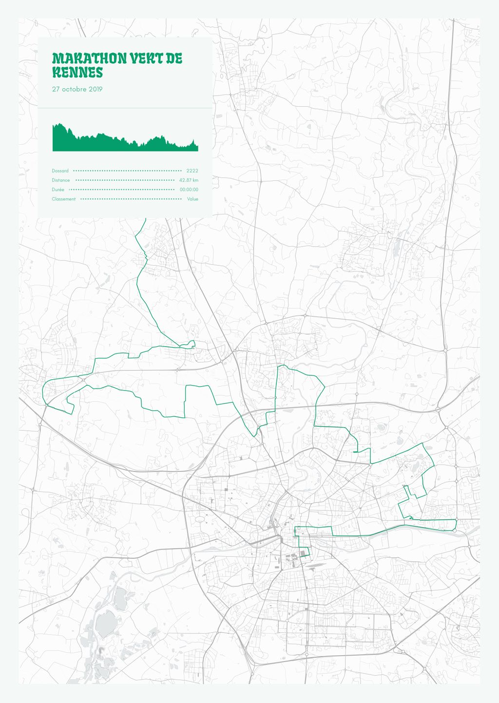 Poster cartographique du Marathon Vert de Rennes