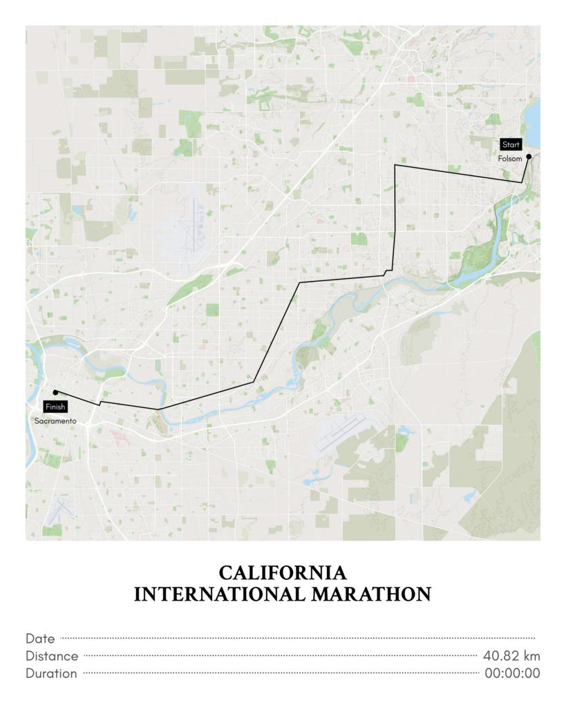 Póster con un mapa de California 
International Marathon